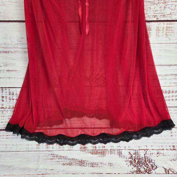 Red Babydoll Sheer Lace Slip 2XL Push Up Bra Lingerie Intimates Romantic Lounge - Picture 5 of 12